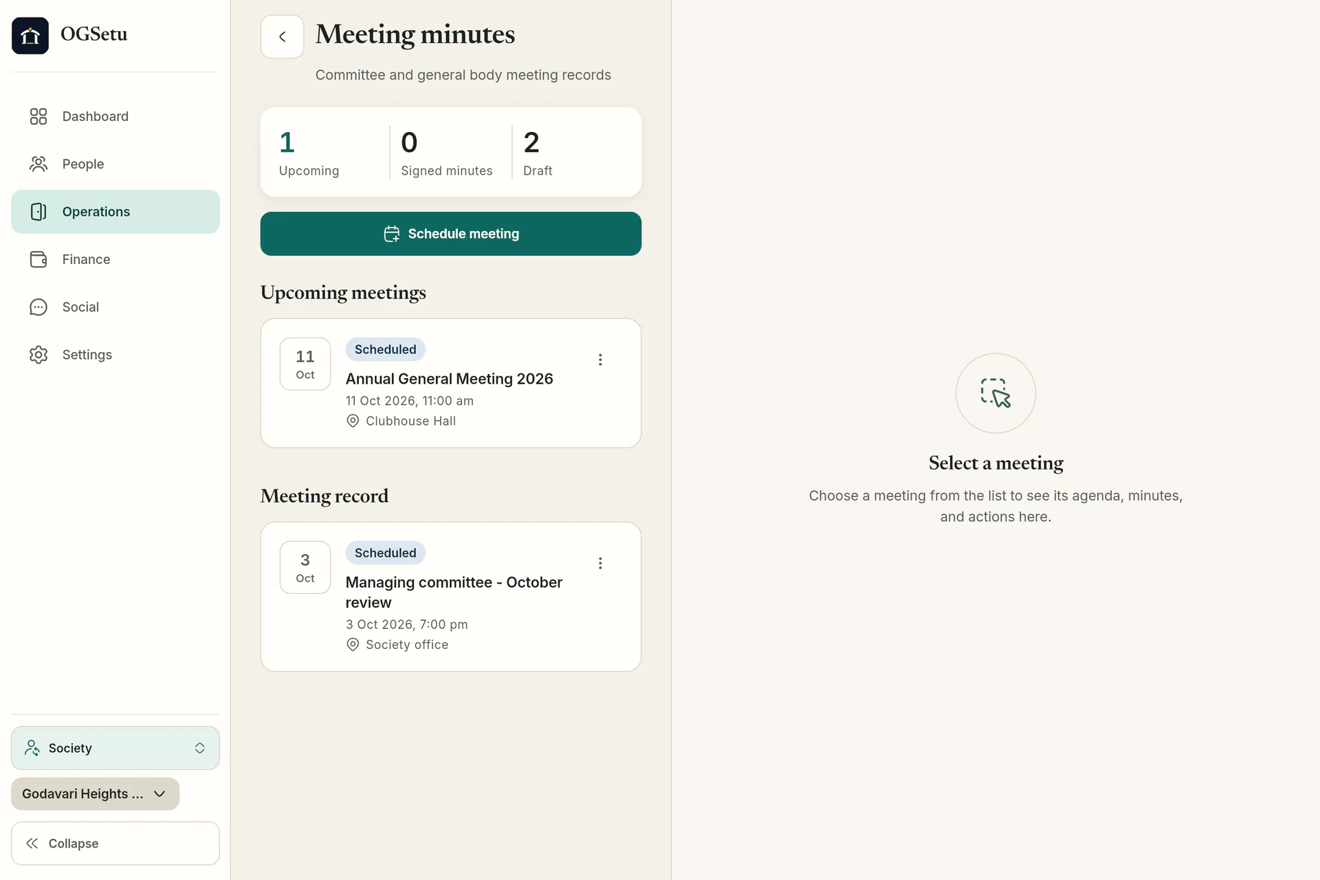 Meetings and minutes. Schedule committee and general body meetings and keep minutes.